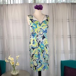 Chadwick's | Vintage Sheath Dress Bold Blue Green Graphic Print | Size Small